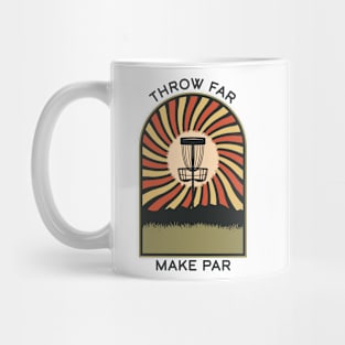 Throw Far Make Par | Disc Golf Vintage Retro Arch Mountains Mug